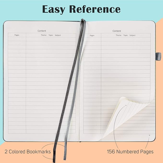 7 Pack Lined Journal Notebook, Hardcover PU Leather Notebook for Men Women, 100 GSM Thick Numbered Pages with Index Content, Inner Pockets, Bookmarks, A5 Ruled Writing Journal Bulk (Deep Blue)