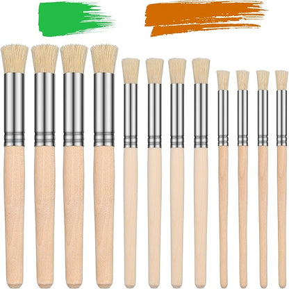 Wooden Stencil Brushes Natural Stencil Bristle pens Dome Art Painting pens Wood Template Brush for Acrylic Oil Watercolor Art Painting DIY Crafts Card Making Supplies, 3 Sizes(12 Pieces)