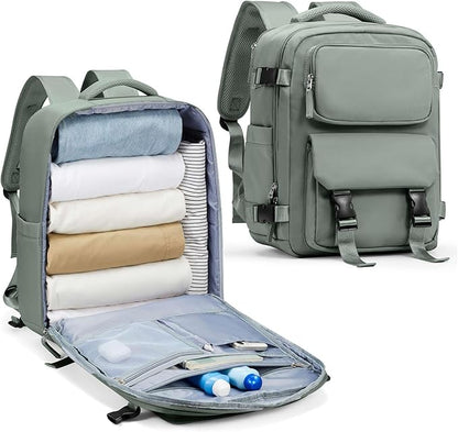 Large Travel Carry on Laptop Backpack for Women Men, Expandable Flight Approved Backpack, Waterproof Sports College bag Casual Daypack for Weekender Business Hiking with Shoe Compartment Light Green