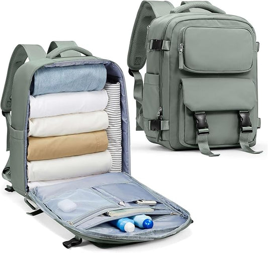 Large Travel Carry on Laptop Backpack for Women Men, Expandable Flight Approved Backpack, Waterproof Sports College bag Casual Daypack for Weekender Business Hiking with Shoe Compartment Light Green