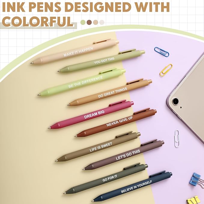 50 Pcs Gel Ink Pens Motivational Inspirational Quote Pen Retractable Rolling Ball Smooth Writing for Coworkers Supplies Office Home(Morandi Color,Inspirational)