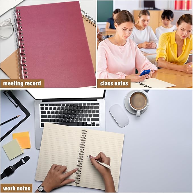 Fuutreo 24 Pcs Spiral Notebook for Work A5 8.3 x 5.7 Inch College Ruled Spiral Journal Notebook Kraft Cover, 12 Color, 60 Sheets, 120 Pages for Office School Supplies(Business Color)