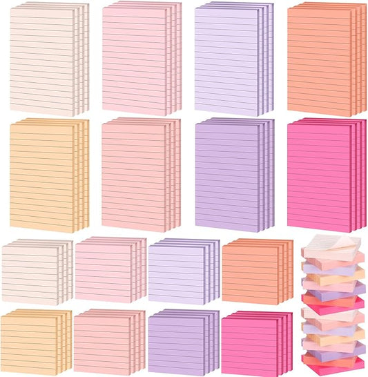 Yexiya 64 Pcs Lined Sticky Notes Self Stick Notes with Lines Bright Assorted Colors Sticky Notes for Home Office Products Post Memos, 1920 Sheets(4 x 6 Inch, 3 x 3 Inch,Fashion Color)