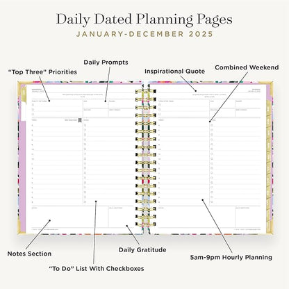 Day Designer 2025 Daily Planner – Premium Planner for Stylish Organization. Combines Monthly Calendar, Hourly Schedule, To-Do List, Gratitude, Goal Setting, Inspirational Quotes, Stickers & More. Elegant laminated Cover with Gold Accents (Blurred Spring)