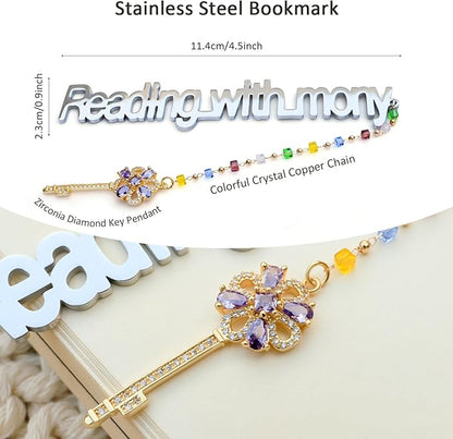Metal Bookmark Cute Book Accessories Gifts for Women Teacher Readers Book Lovers for Christmas Mother's Day (Reading with Mony Silver)