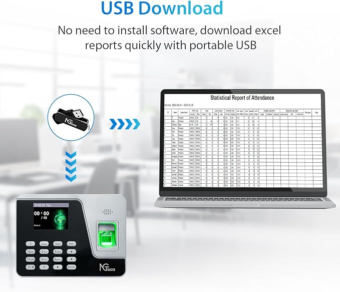 NGTeco Time Clocks for Employees Small Business, Upgraded Fingerprint Time Clock Supporting Shift Schedules, Standalone Time Card Machine Automatic Punch in Out (No Need WiFi)
