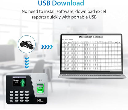 NGTeco Time Clocks for Employees Small Business, Upgraded Fingerprint Time Clock Supporting Shift Schedules, Standalone Time Card Machine Automatic Punch in Out (No Need WiFi)