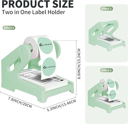 Guermok Thermal Shipping Label Holder for Rolls & Fan-Fold, Fragile Stickers for Shipping, Label Stand Desktop Printer Holder-Home Office Accessory Sticker Dispenser for Holographic (Green)