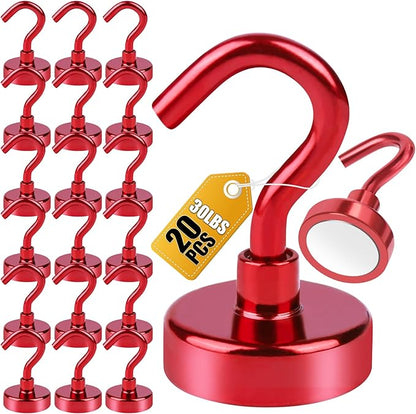 DIYMAG Magnetic Hooks, 30Lbs Strong Heavy Duty Cruise Magnet S-Hooks for Classroom, Fridge, Hanging, Cabins, Grill, Kitchen, Garage, Workplace and Office etc, (20 Pack-Red)