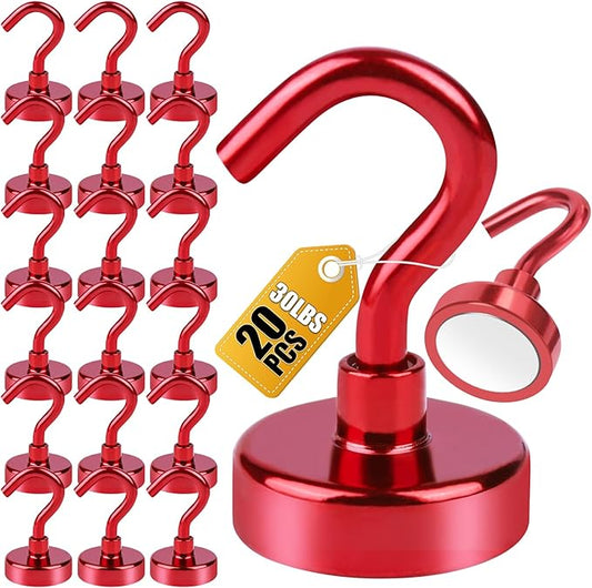 DIYMAG Magnetic Hooks, 30Lbs Strong Heavy Duty Cruise Magnet S-Hooks for Classroom, Fridge, Hanging, Cabins, Grill, Kitchen, Garage, Workplace and Office etc, (20 Pack-Red)