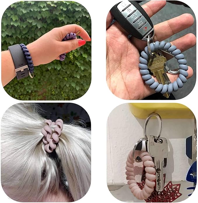 BIHRTC 5 Color Wrist Keychain Plastic Spring Flexible Spiral Coil Stretchable Wrist band Wristlet Bracelet Coil Key Chains Key Holder Key Ring for ID Badge Sauna Outdoor Sport