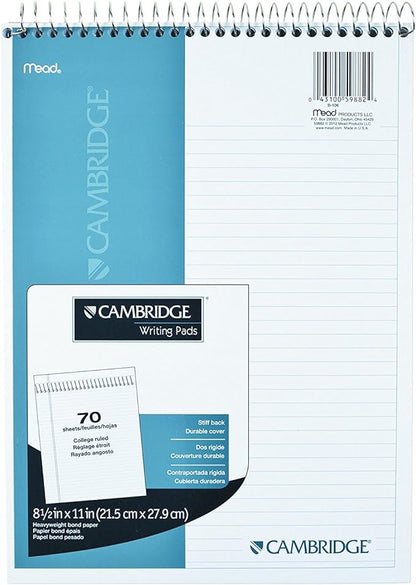 Mead Cambridge Notebook, Wirebound Notepad, Stiff-Back, 8.5 x 11 inches, White, 6 Pack (59882)