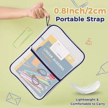 Pendancy Mesh Zipper Pouch 14.8x10.8 in Transparent Lightweight Nylon File Folders, A4 Size Multi-Layer Subject Document Organizer Accessories Storage Bag for Office and School Supplies(Dark Blue)