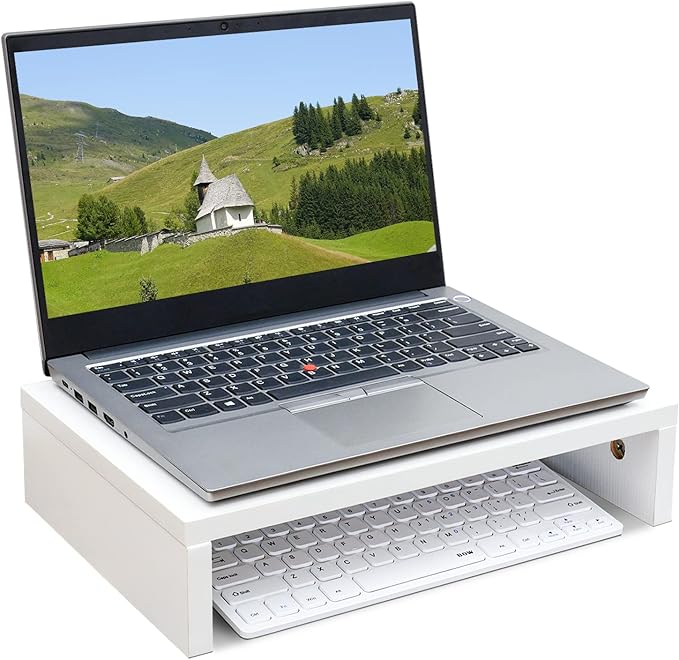 TEAMIX 14.2 inch White Monitor Stand Riser, Wood Monitor Riser with Storage for Desk Small Monitor Stand TV/Screen/PC/Laptop Riser Computer Stand Desktop Shelf (White-14.2 inch)