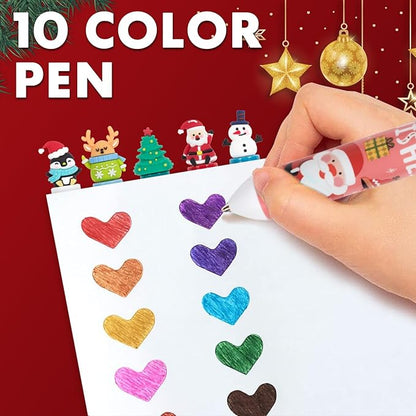 Cute Cartoon Christmas Multicolor Ballpoint Pen 0.7 mm, 10-in-1 Colored Pens Fine Point Retractable Ballpoint Pens for Office School Students Kids Birthday Gift, 5 Pack