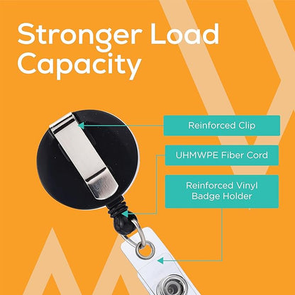 Will Well Badge Holders with Belt Clips for Securing onto Pockets and Purse Straps, with Retractable 27.5" UHMWPE Fiber Pull Cords, Strong Build with Fun Designs - 2-Pack, Cow Print