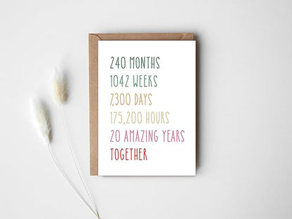 20Th Anniversary Card - Funny 20 Years Wedding Anniversary Card - Tenth Anniversary Card For Him Her - Gift Perfect For Husband Wife, 5 x 7 inches