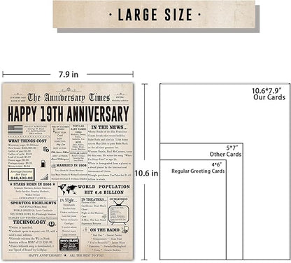 Retro 19 Years Anniversary Card for Women Men, Large 19th Marriage Anniversary Card for Husband Wife Couple, Jumbo 19th Anniversary Cards for Parents