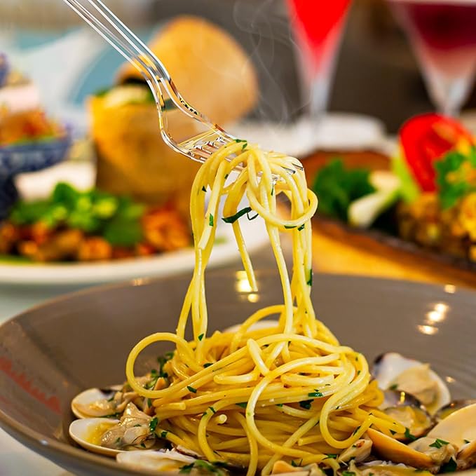 360 Count Extra Heavy Duty Clear Plastic Forks and Spoons, 180 Forks & 180 Spoons, Heat Resistant, Disposable Plastic Silverware, Disposable Spoons and Forks Set Plastic