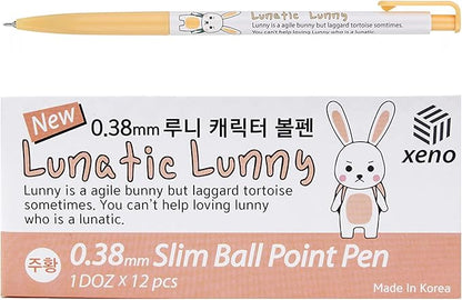 ZEESOON Xeno Lunatic Lunny 0.38mm Slim Ball Point Pen Dozen Box 12 Pcs, Made in Korea (Orange 12pcs)