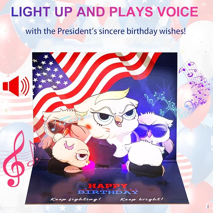 Birthday Card, 3D Pop Up Happy Birthday card, Funny Greeting Cards with Light and Music for Men, Dad, Husband, Women,Wife,Mom (Presidential Real Voice Birthday Blessings & Surprise)