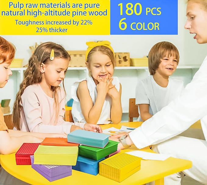 MotBach 180 PCS Ruled Index Cards Flash Cards,4" x 6", Colored Ruled Notecards Study Cards Memo Scratch Pad Lined Studying Record Index Cards To Do List for Home School Office Supplies