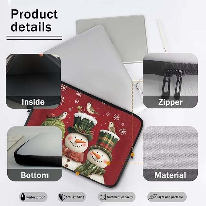 Cute Snowman Laptop Protective Sleeve for Women 13 inch Computer Sleeve Bag Christmas Neoprene Lap Top Case Suitable Gifts for Travel School Office Neatly Organizers Laptop Accessories