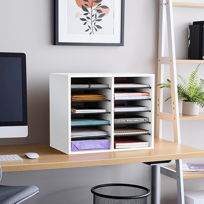 Safco Wooden Paper and Mail Organizer for Home Office and Classroom, Adjustable Shelves and Stackable