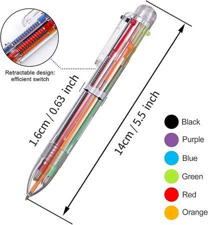 EEOYU 23 Pack Multicolor Pens 0.5mm 6-in-1 Retractable Ballpoint Pens 6 Colors Transparent Barrel Ballpoint Pen for Office School Supplies Students Children Gift