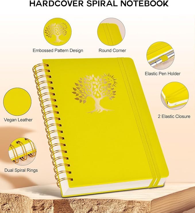 Large Spiral Notebook Journal for Women Men - 300 Numbered Lined Pages, College Ruled,B5 Hardcover Spiral Bound Notebook for School, Work, Note Taking, Writing, Leather Spiral Journal 7"x10"