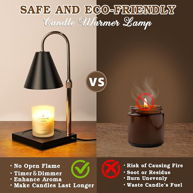 Candle Warmer Lamp with Timer Dimmer, Electric Candle Lamp Warmer for Bedroom Decor, Birthday Gifts for Women Mom, Adjustable Metal Candle Lamp, Mom Gifts, Home Decor for House Warming Gifts, Black