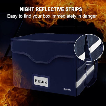 DocSafe File Box Fireproof Document Box with Lock,File Storage Organizer Box with Insert Pocket,Collapsible Portable File Box Home Office File Cabinet with Handle for Hanging Letter/Legal Folder,Blue