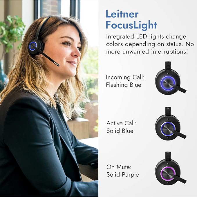 Leitner LH575 2-in-1 Wireless Office Headset with Mic - Computer & Telephone Headset (DECT Headset, not Bluetooth) - 5 Year Warranty - Phone Headsets for Office Phones