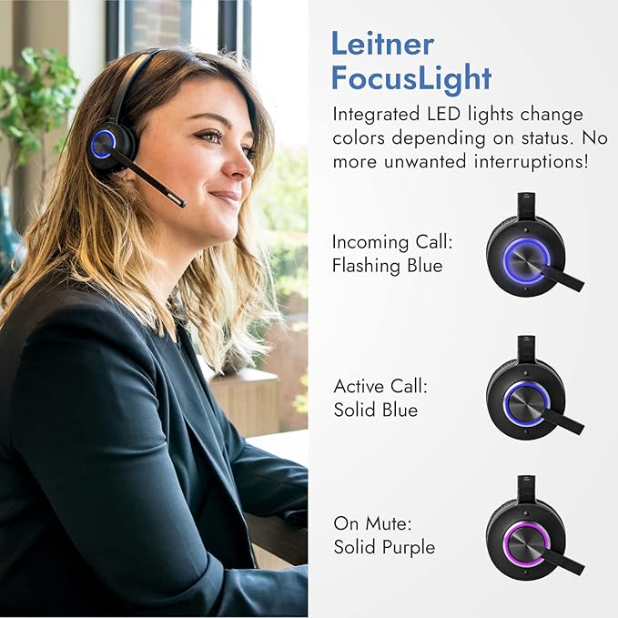 Leitner LH675 3-in-1 Wireless Office Headset with Mic – Wireless DECT Headset for Office Phone, Computer and Cell Phone – 5 Year Warranty – Dual-Ear