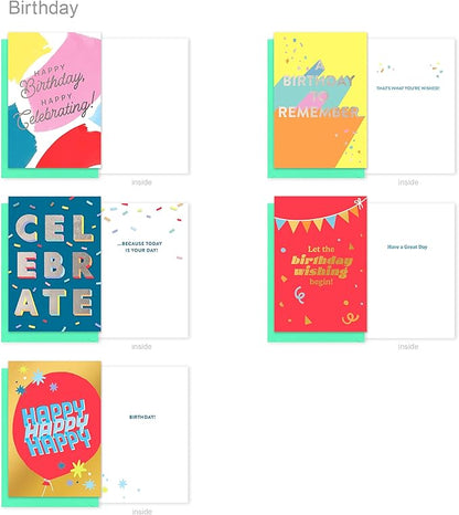 American Greetings 25-Count Birthday Card Assortment with Envelopes, Seals, and Storage Box (Celebrate)