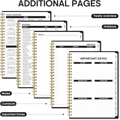 2026 Planner, Weekly and Monthly Calender Planner, Jan 2026 to Dec 2026, Hardcover 2026 Calendar Planner Book with Tabs & Inner Pocket, Office Home School Supplies for Women & Men - A5 (6.3" x 8.5"), Black