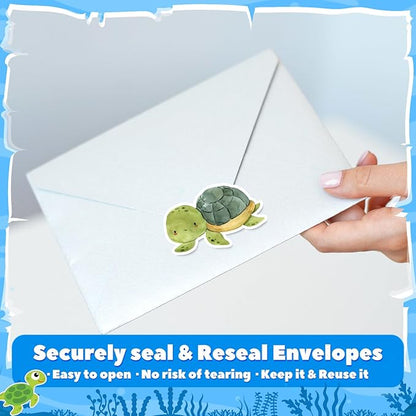 1 Roll Animal Stickers Reward Cute Space Stickers Office Supplies Incentives Sticker Animal Party Favor Decal, 500 Pcs Each Roll(Aquatic Creatures)