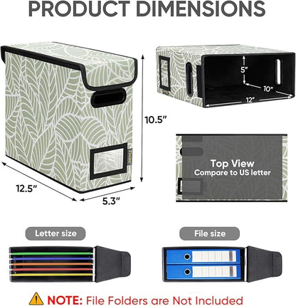 BALEINE File Organizer Box with Lid, Collapsible File Folder Organizer with Plastic Slide, Hanging File Folder Box for Office Document Storage (2 Pack, Antique Foliage, S)