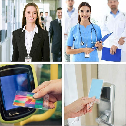 Retractable Badge Reel Lanyard with 2 Pieces ID Holder for Women, Vzrflee Fashion Beaded Chain Premium Stainless Steel Lanyard Necklace Water Resistant Name Badge Holder