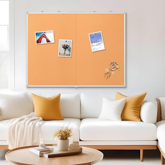 DOLLAR BOSS Foldable Cork Board, 60 x 36 Inch Corkboard, Extra Large Bulletin Board, Portable Double sided Aluminum Frame Wall Mounted Pin Board for Office School Supplies Dorm Decor with 20 Push Pins