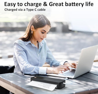 Inkless Portable Printer for Travel, Wireless Thermal Printer Supports 8.5 x 11 Inch US Letter Size, Bluetooth Machine Includes Carry Case and 3 Rolls of Thermal Paper Kit, Black