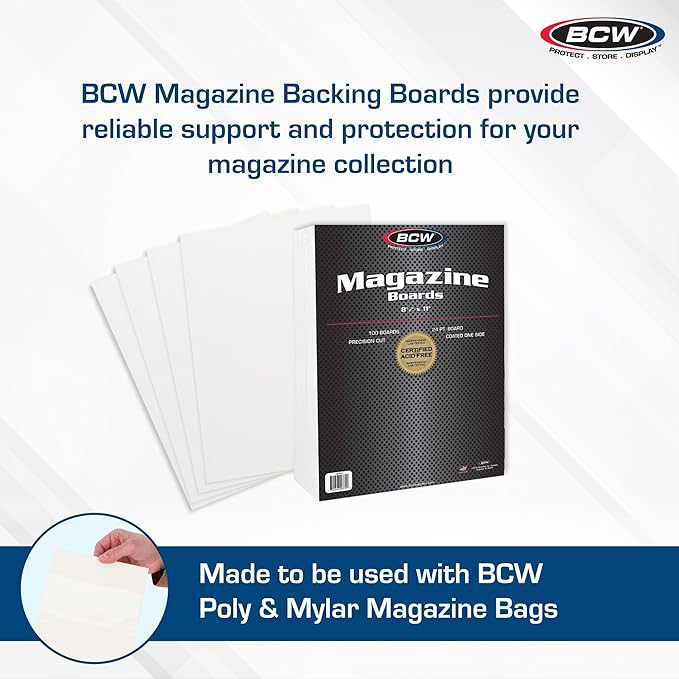 BCW Magazine Backing Boards (8.5 x 11 Inches) -1 Pack (100 total) | 24-Point Solid Bleached Sulfate, Calcium Carbonate Coating Protective Sheets | Ideal for Collectible Magazine Protection
