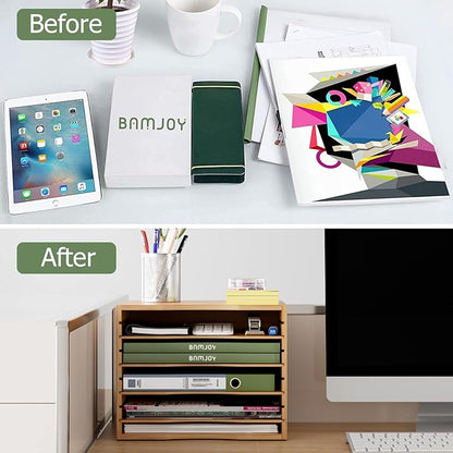 Bamjoy Bamboo 5 Tier Desktop Organizer, Paper Organizer Mail Sorter, File Holder Letter Document Storage with Adjustable Shelves for School Home Office, Natural