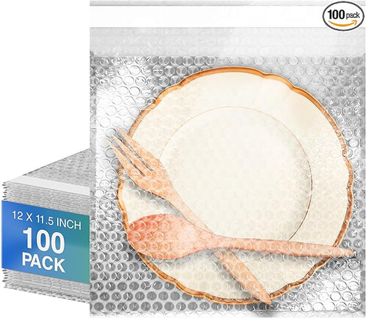 Clear Bubble Out Bags, 12 x 11.5 Inches. 100 Pack Self Seal Bubble Pouches. Polyethylene Clear Bubble Bags for Packing. Waterproof Clear Bubble Out Pouches for Fragile Things