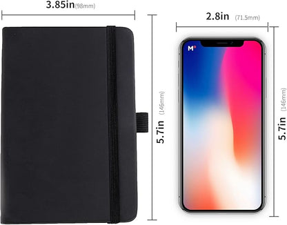 2Pack Pocket Notebook Small Notebook Journal Notebook 4 inches x 5.7 inches 200 Pages Leather Cover With Pen Holder Page Marker Ribbons(Black)