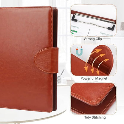 Toplive Portfolio 3 Ring Binder Padfolio Folder, Business Interview Resume Portfolio for Women Men A4/Letter Size Document Organizer with Clipboard Receipt Sleeve Card Holder, Brown