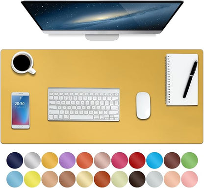 ‎Boutilon Leather Desk Pad 30" x14",Non-Slip Mouse Pad,Office Desk Mat,Waterprooft PU Leather Desk Blotter,Desk Pad Protector,Desk Writing Pad for Home Office Decor (M-Yellow)