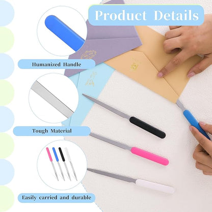 4 Pieces Letter Opener Lightweight Mail Slitters Letter Knives Stainless Steel Knife Tool Hand Convenient Colorful Envelope Opener Ergonomic Grip Staple Removal Tool for Office Home Supplies