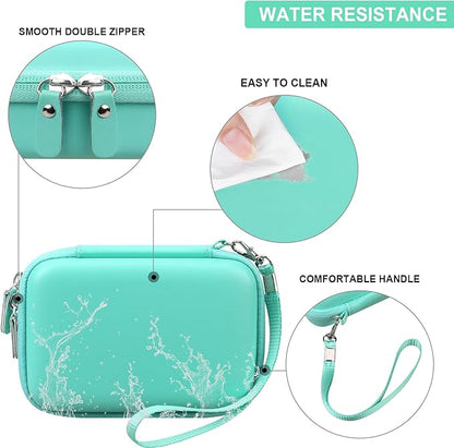 Hard Travel Case for Cabaro Mini Printer Sticker Thermal Printer, Bluetooth Portable Phone Printer Storage Holder Protection Case with Zipper Mesh Pocket fit Rolls Paper, Charging Cable, Green