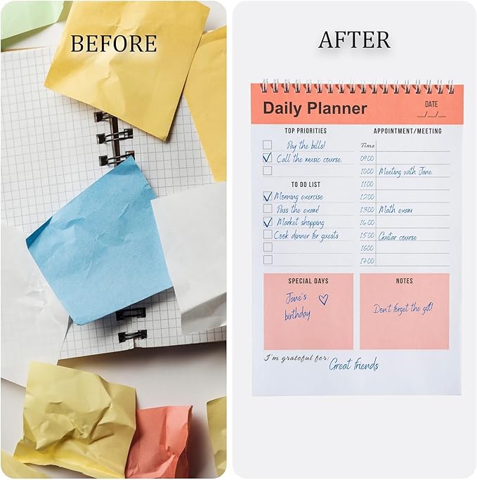 Daily Planner Notebook, To Do List Notepad, Spiral Notebook, Undated-52 Sheets-6.5" x 9.8" Checklist, Notebooks for Work, Personal Organizer Notepad, Daily Task Notebook (Orange)